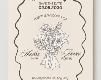 Invito di matrimonio tradizionale "Save the Date" nei toni del beige e del marrone.