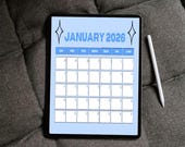 Blue Digital Calendar 2026 | Minimal Monthly Planner | Printable & iPad Calendar