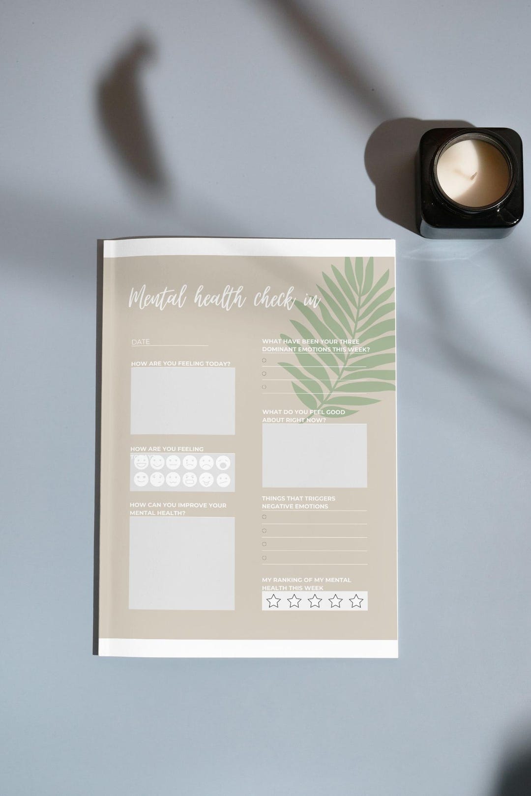Beige Mental Health Check-in Journal | Self Care Printable | Daily Mood ...