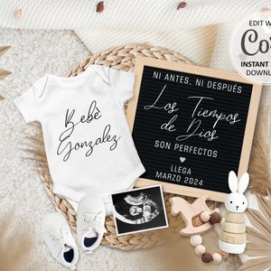 Anúncio de gravidez em espanhol, Anuncio de Embarazo, Baby Reveal Social Media, Ni antes ni despues Dios su tiempo y Amor son perfectos #032