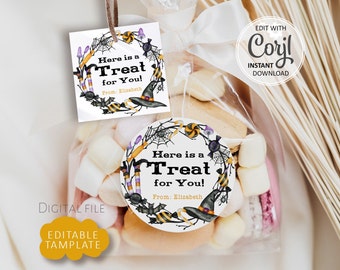 Personalized Halloween favors tags Template, Printable Editable Gift Tag, happy Halloween Treat Label Digital Instant Download #g010