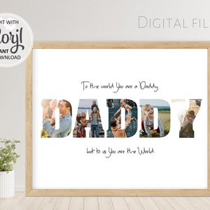 Collage de fotos para papá, regalo editable para el Día del Padre, regalo de arte de pared imprimible personalizado para papá, plantilla de impresión fotográfica con letras para papá n.° 001