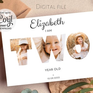 Modello per collage fotografico per bambini di due anni: regalo per il secondo compleanno (download digitale) 025