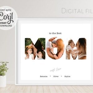 Collage de fotos editable para mamá, regalo para el día de la madre, regalo de arte de pared imprimible personalizado para mamá, plantilla para imprimir imágenes de cartas para mamá n.° 010
