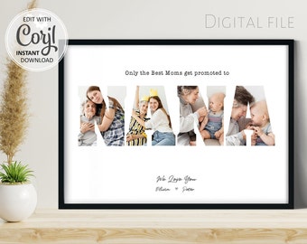 NANA Photo Collage wall art gift for Mom, Editable Mothers Day Gift, Personalized printable Grandma Letter Photo greeting card Template #009