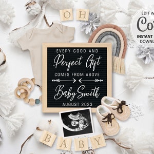 Christmas Christian Pregnancy announcement Digital Religious Rainbow Baby Reveal Editable Social Media post Every good and perfect gift #014