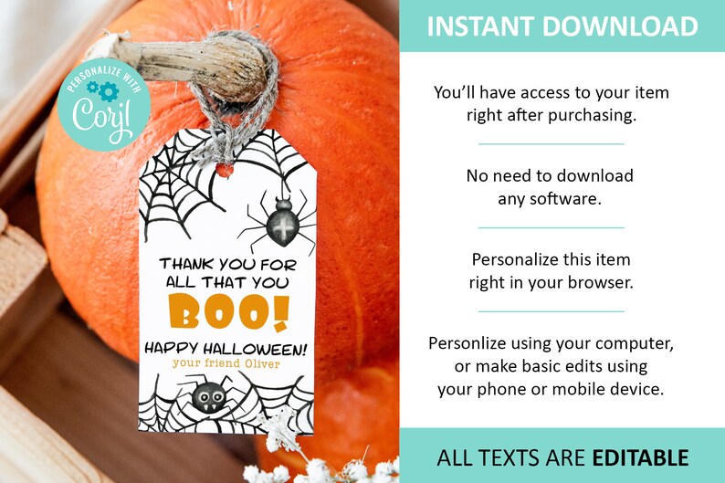 Halloween Gift Tag Printable Template, Editable Thank You Tags, Happy ...