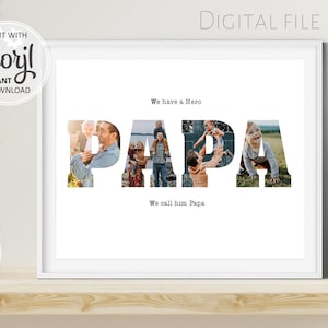 Collage de fotos para papá, regalo editable para el Día del Padre, regalo de arte mural personalizado e imprimible para papá, plantilla de impresión fotográfica con cartas para papá n.° 002