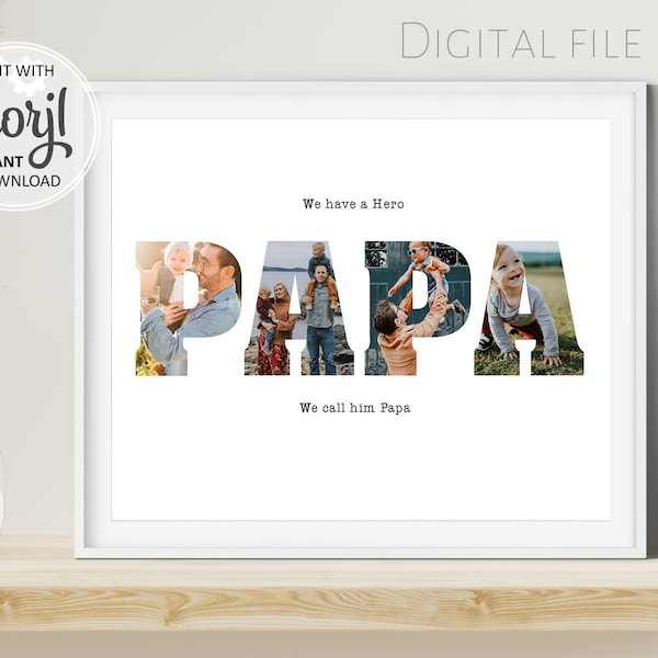 Papa Fotocollage, bearbeitbares Vatertagsgeschenk, personalisiertes druckbares Wandkunstgeschenk für Papa, Papabriefe Fotodruckvorlage #002