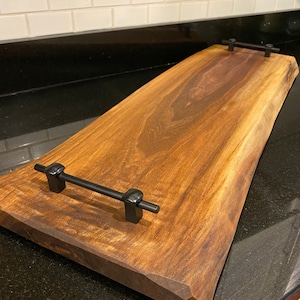 Live Edge Charcuterie Board with Black Handles, Black Walnut