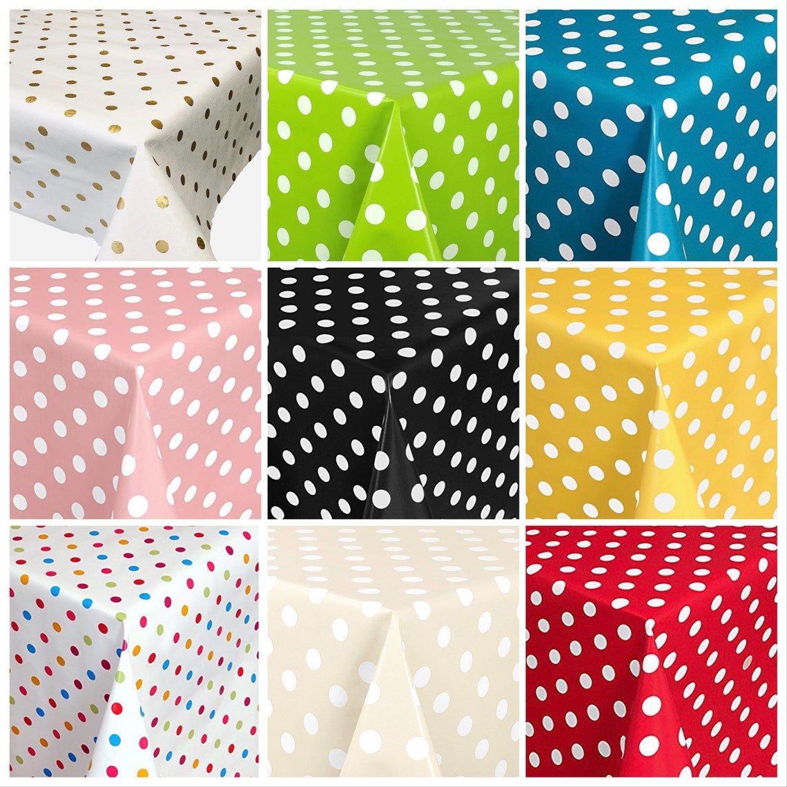 Polka Dot White Grey Tablecloth Pvc Wipe Clean Oilcloth Table Etsy