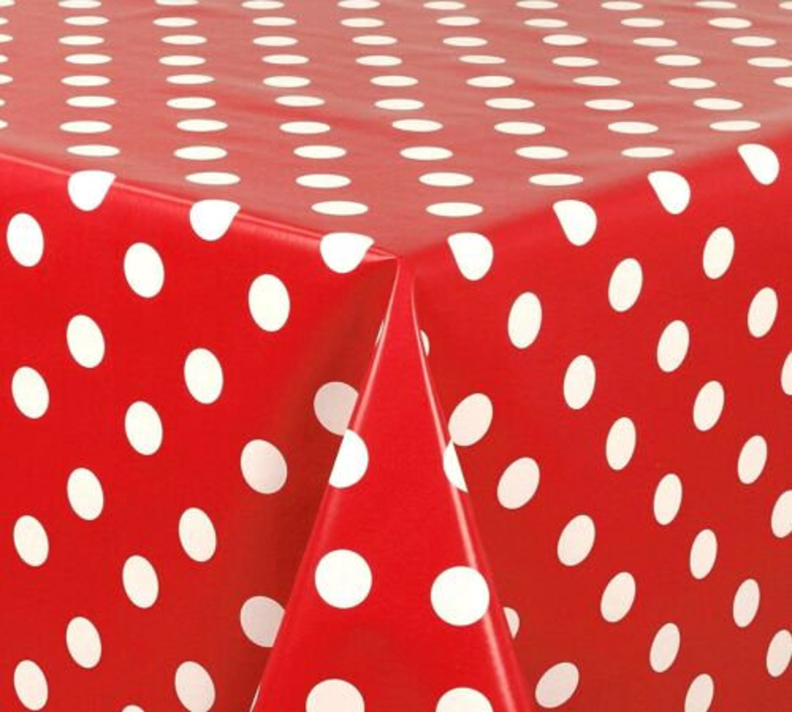 Polka Dots Red Tablecloth Pvc Wipeclean Oilcloth Table Round Etsy