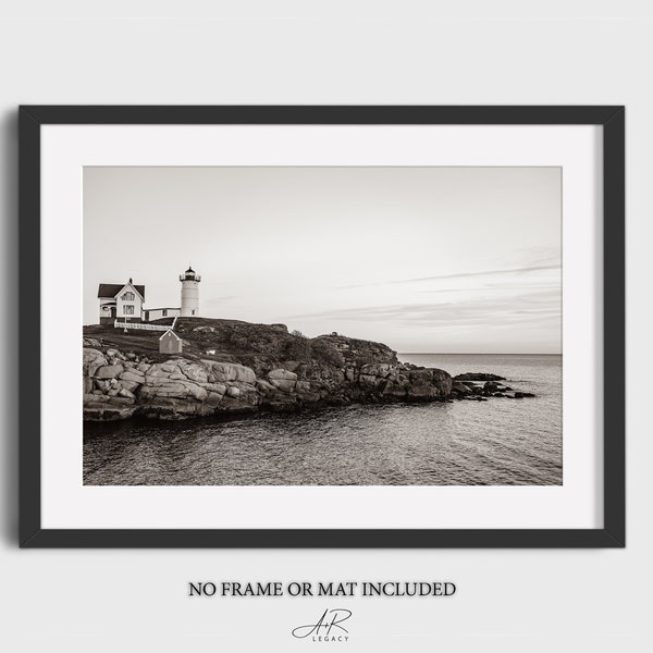 Landscape Wall Art - Nubble Lighthouse, York, Maine - Black & White/Sepia Photography Artwork - Paper Print