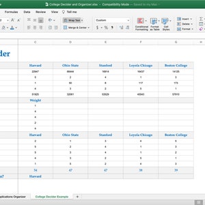 College Decider and Application Organizer Excel Worksheet/ Spreadsheet- Download Instantly