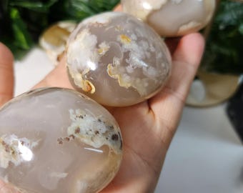 Pink Flower Agate Polished Palm Stone Crystal Gem