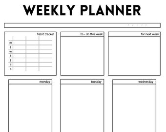 Weekly planner with habit tracker and to-do lists