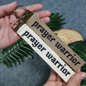 PRAYER WARRIOR embroidered key tag, Christian Keychain, Christian Keyfob, Christian Gifts, Religious Gifts, Thanksgiving Gift