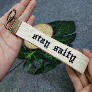 Stay Salty Embroidered keychain, Christian Key tag, Christian Keyfob, Christian Gifts, Religious Gifts, Cotton Keychain, Thanksgiving Gift