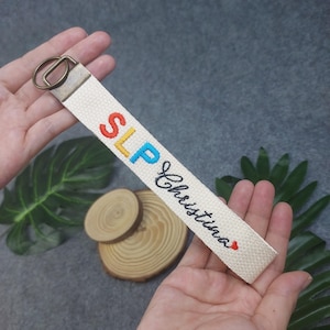 Personalized Embroidered SLP Keychain: Custom Cotton Keyfob