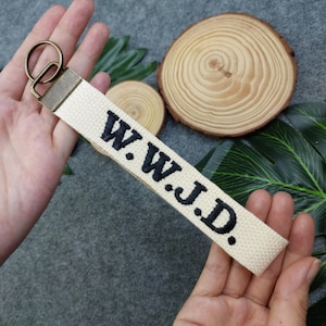 WWJD embroidered key tag, Christian Keychain, Christian Keyfob, Christian Gifts, Religious Gifts, Cotton Keychain, Thanksgiving Gift