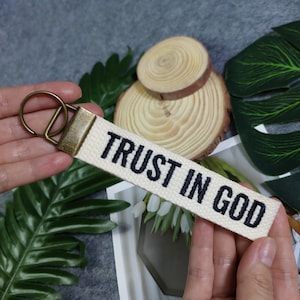 TRUST IN GOD embroidered keychain, Christian Keychain, Christian Keyfob, Christian Gifts, Religious Gifts, Cotton Keychain