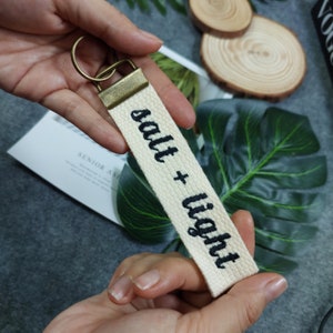 SALT+LIGHT embroidered key tag, Christian Keychain, Christian Keyfob, Christian Gifts, Religious Gifts, Cotton Keychain