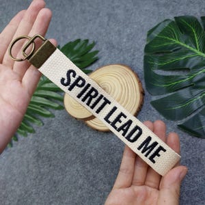 SPIRIT LEAD ME embroidered key tag, Christian Keychain, Christian Keyfob, Christian Gifts, Religious Gifts, Cotton Keychain