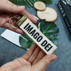 IMAGO DEI embroidered key tag, Christian Keychain, Christian Keyfob, Christian Gifts, Religious Gifts, Cotton Keychain