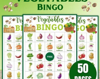 Jogo de Bingo de Vegetais: 50 Cartões para Imprimir, Atividade Divertida para Festas (PDF)
