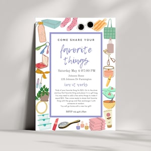 Invitación de fiesta de cosas favoritas, Invitación imprimible de fiesta de cosas favoritas editable, Invitación imprimible, Fiesta de cosas favoritas
