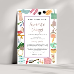 Invitación a la fiesta de cosas favoritas, invitación imprimible a la fiesta de cosas favoritas editable, invitación imprimible, fiesta de cosas favoritas