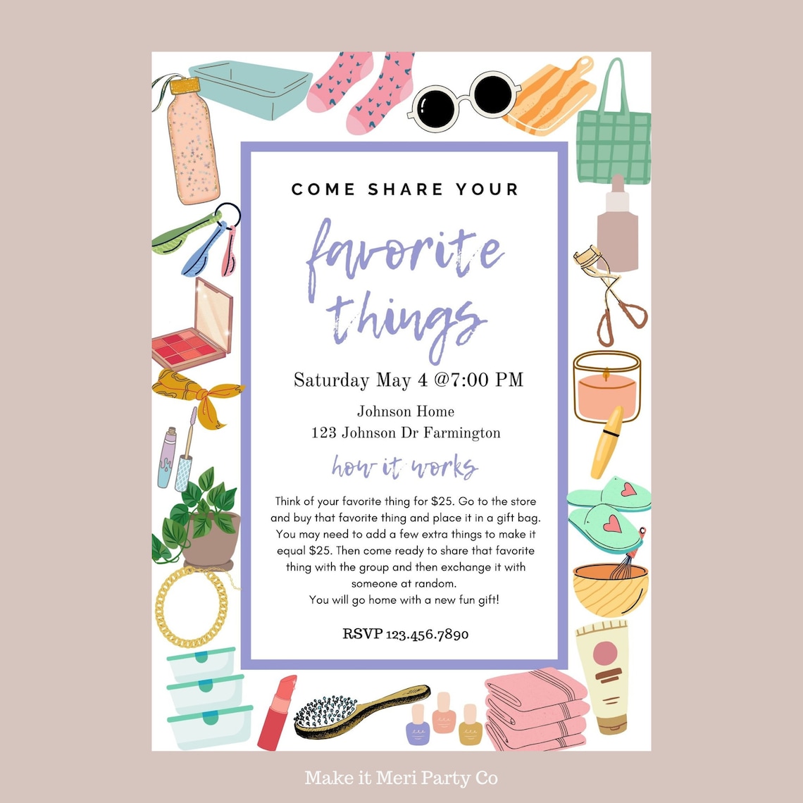 Favorite Things Party Invitation, Editable Favorite Things Party