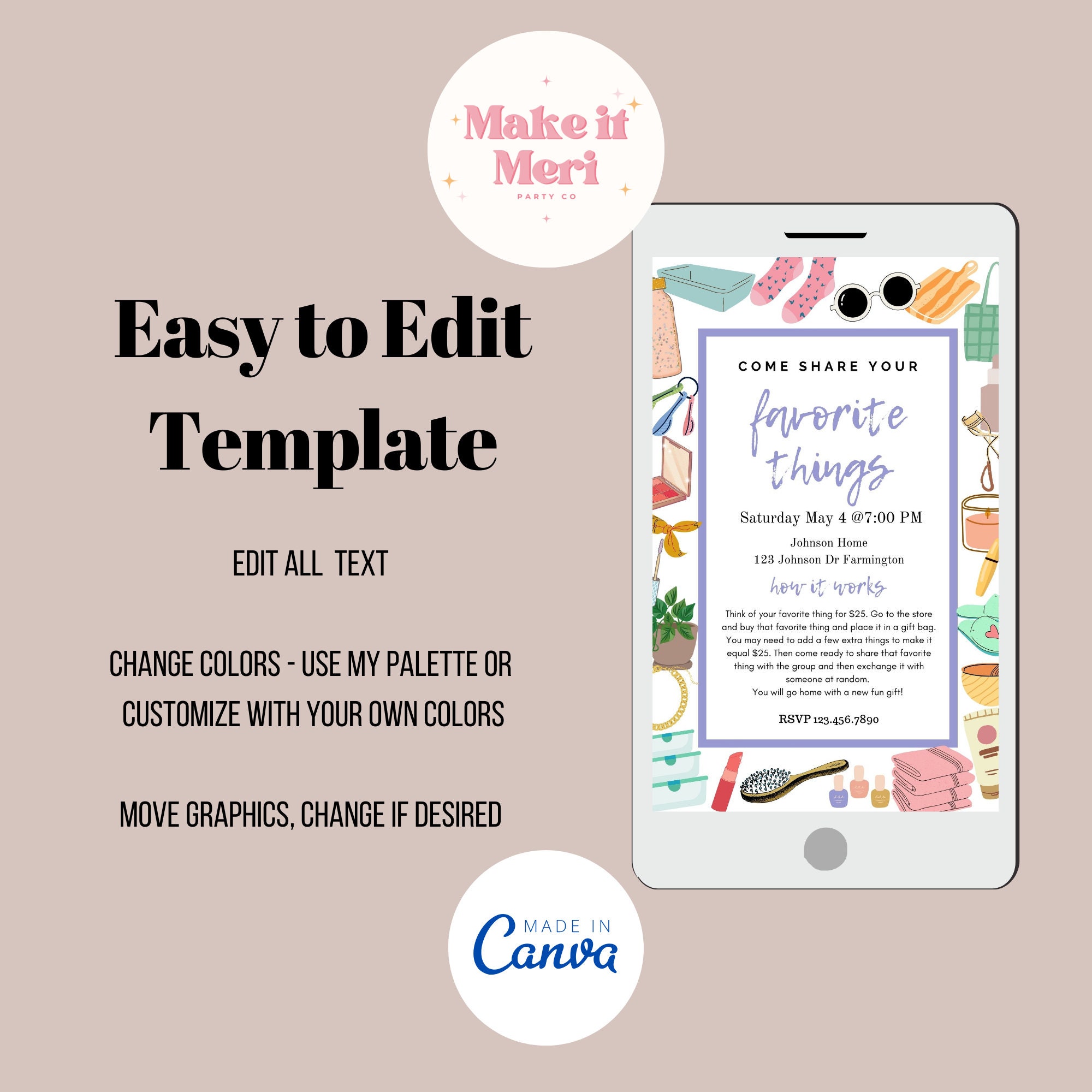 Favorite Things Party Invitation, Editable Favorite Things Party