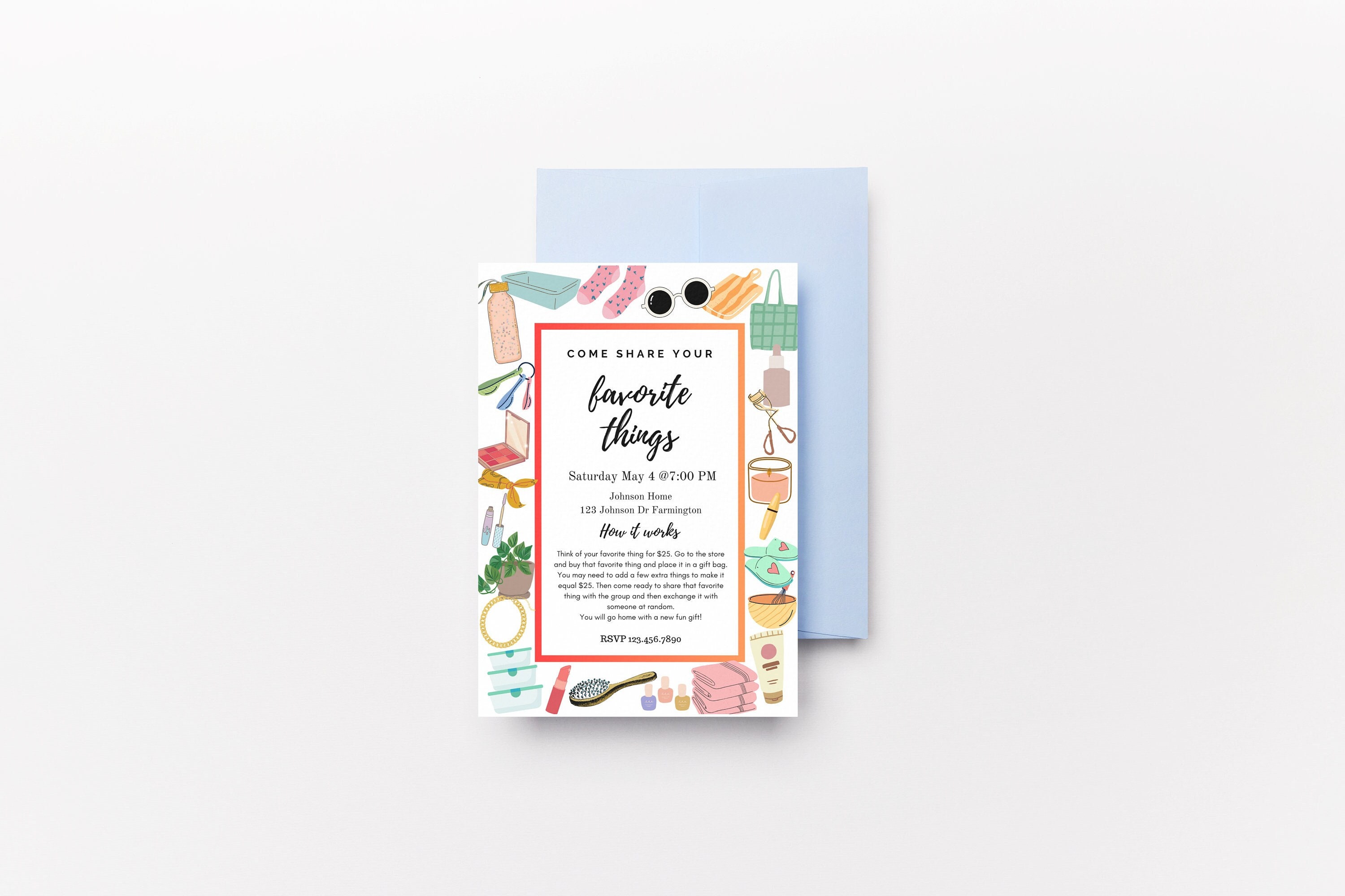 Favorite Things Party Invitation, Editable Favorite Things Party Printable Invitation, Printable ...