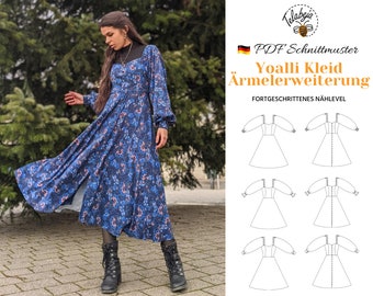 Yoalli Kleid Ärmelerweiterung [DE] | Herzausschnitt Puffärmel Kleid | Größen A-I (EU 34-50) | E-Book Download PDF Schnittmuster zum Nähen