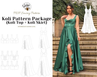 Koli Pattern Package | Top, Skirt and Dress with Ruffles | Sizes A-I (EU34-50) | E-Book Download A4/A0 PDF pattern
