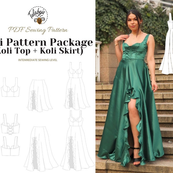 Koli Pattern Package | Top, Skirt and Dress with Ruffles | Sizes A-I (EU34-50) | E-Book Download A4/A0 PDF pattern