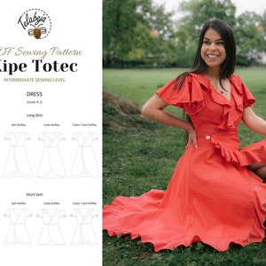 Xipe Totec | Wrap Dress Top Skirt Pattern with Ruffles | Sizes A-I (EU34-50 US 2-18) | Instant Download A4/A0/US Letter PDF Sewing Pattern