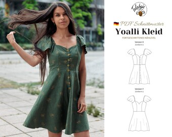 Yoalli Kleid [DE] | Herzausschnitt Flügelärmel Sommerkleid | Größen A-I (EU 34-50) | E-Book Download A4/A0 PDF Schnittmuster zum Nähen