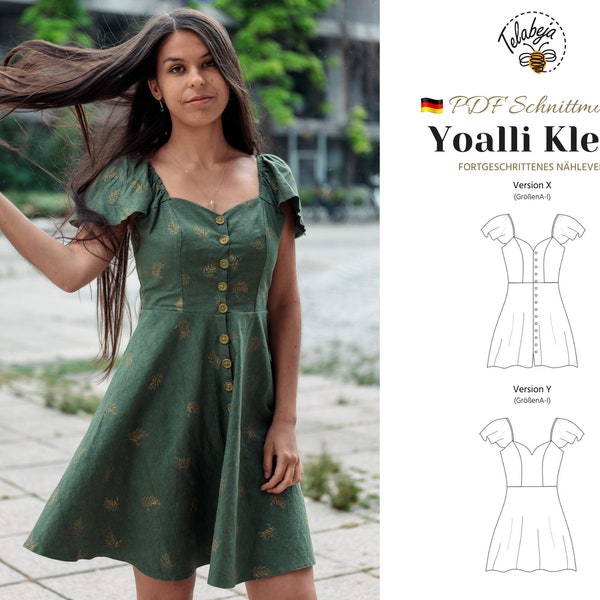 Yoalli Kleid [DE] | Herzausschnitt Flügelärmel Sommerkleid | Größen A-I (EU 34-50) | E-Book Download A4/A0 PDF Schnittmuster zum Nähen