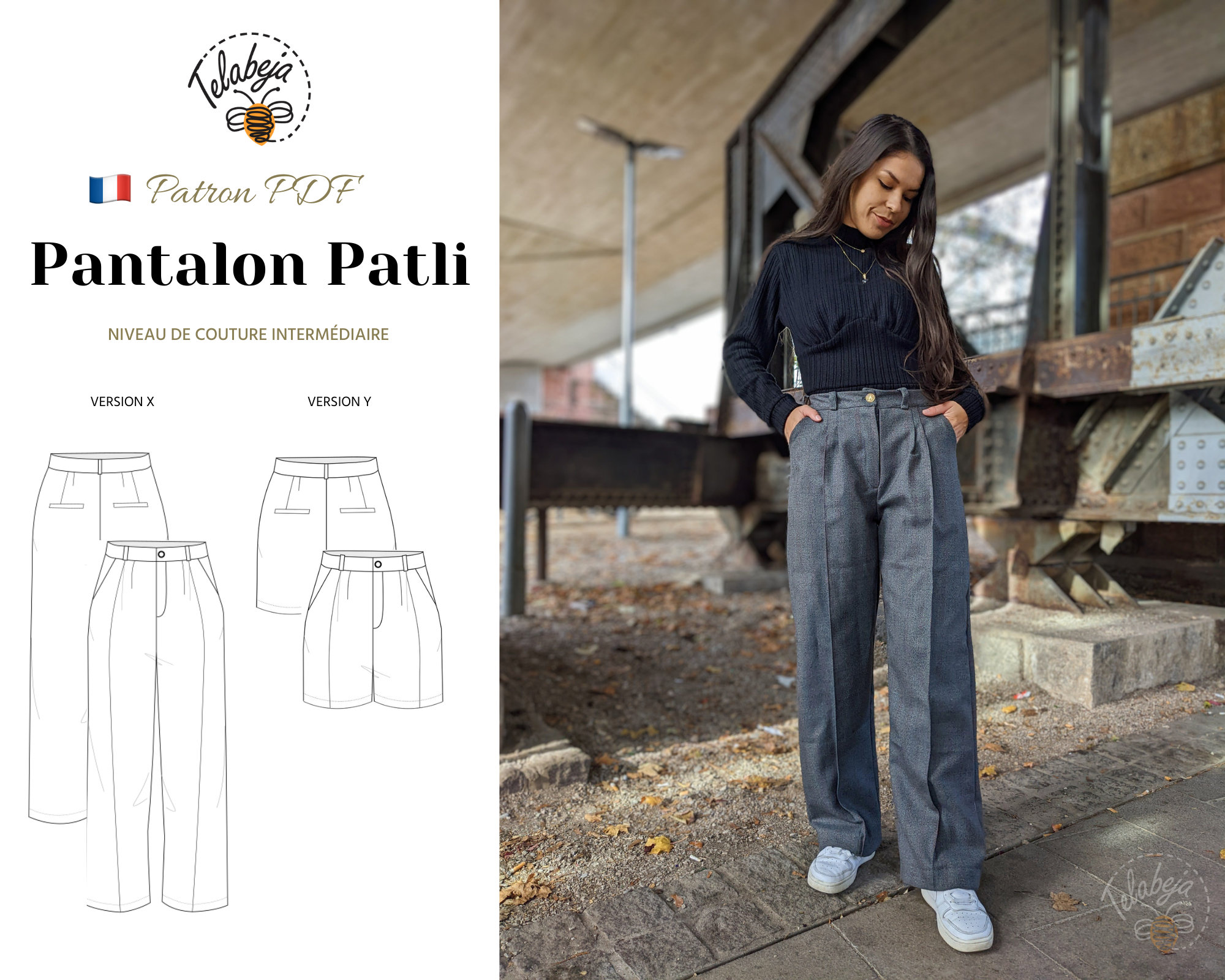 Pantalon Patli Pantalon large à plis oversize avec poches passepoilées  EU34-50 Patron de couture PDF A4 A0 -  Portugal