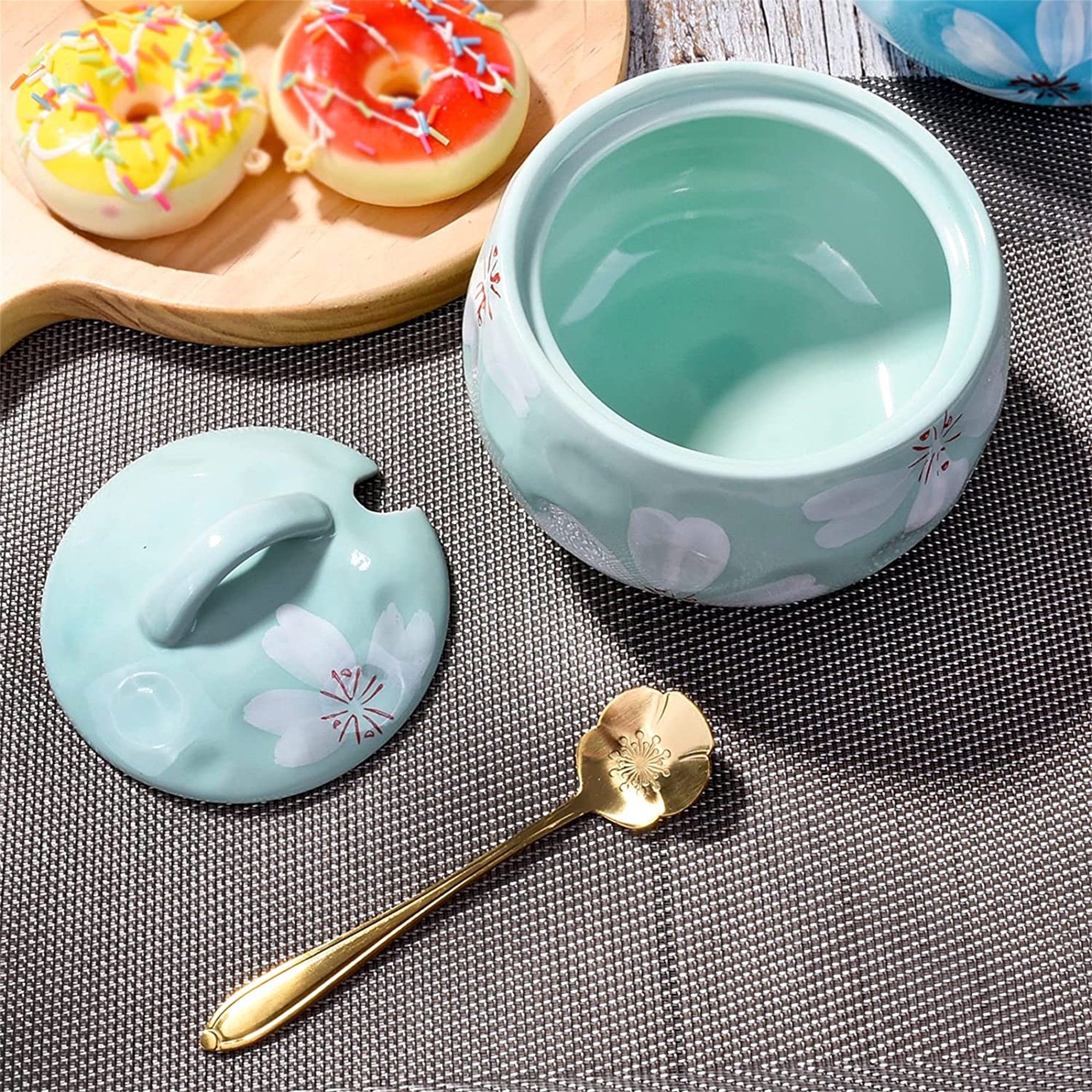 Ceramic Sugar Bowl with Lid Ceramics Cyan Sugar Salt Pepper Etsy