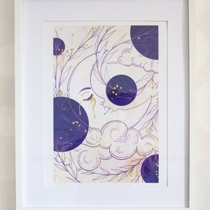 Poster Moon, Poster, Print, Moon Sad, Pierrot, clouds, sky, wall decoration, A3, graphic art
