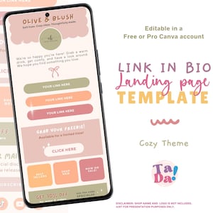 Link in Bio Canva Template, Editable Landing Page, Instagram Landing Page, Cozy Link in Bio Website, Linktree Alternative, Canva Website Bio