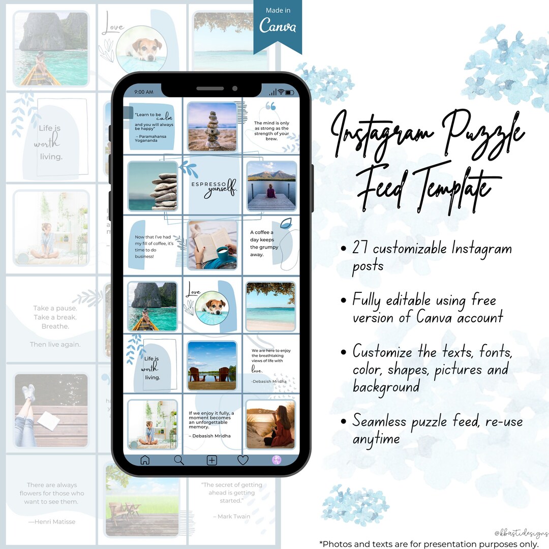 Instagram Puzzle Feed Template, Instagram Canva Template, Instagram ...