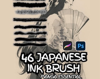 46 Ink brushes Procreate, Ink brush Photoshop ,japan ink brush, Chinese ink brush, ink pen procreate, ink pen photoshop