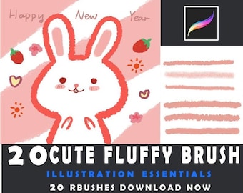 20 Cute Fluffy Brush, Illustration brush, Cute procreate, Kawaii Procreate, decoration procreate, fur procreate brush