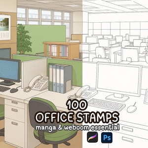 100 Office Sketch stamps for procreate, Room brush, Webtoon stamps, Webtoon brush, Anime, Manga brush, Office brush