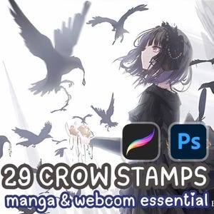 29 Crow Procreate Brush, Raven Procreate brushes, Crow Procreate stamps, Raven Procreate stamps, Photoshop Crow stamps
