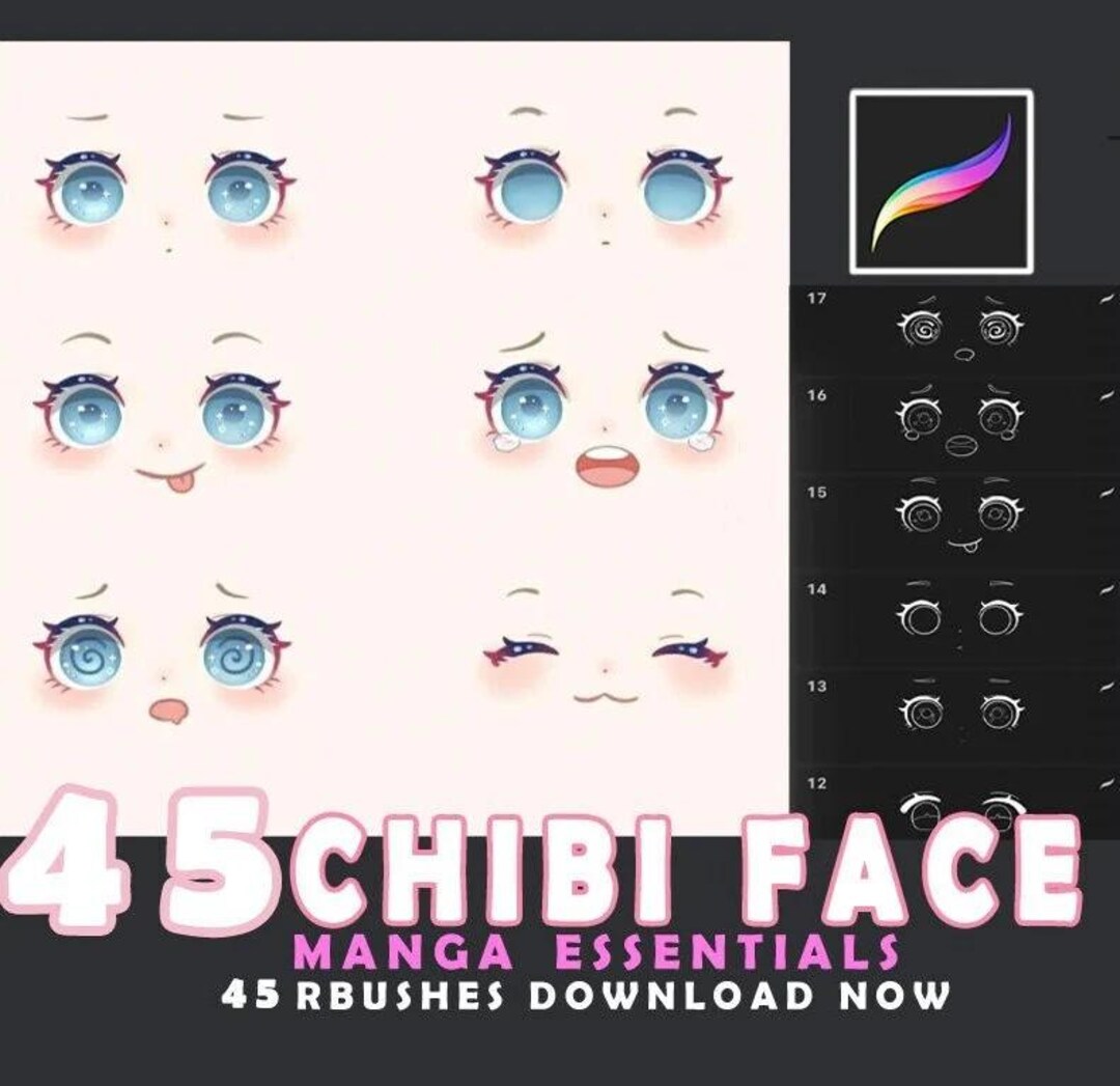 45 Chibi Face Stamps for Procreate, Procreate Chibi, Chibi Face ...
